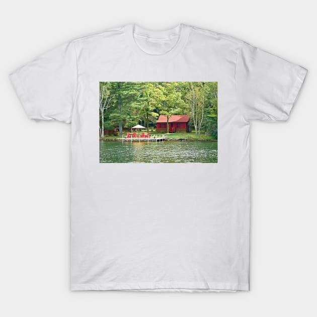 Red Chairs and a Cabin T-Shirt by bobmeyers